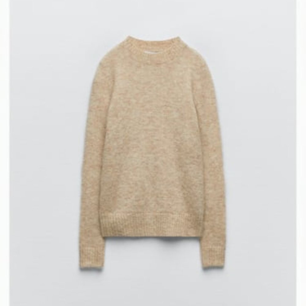 NWT ZARA ALPACA AND WOOL BASIC SWEATER  TAUPE BROWN - REF. 5755/134 S